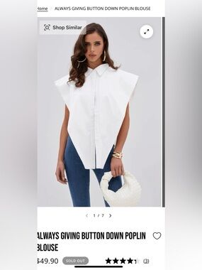 Akira Sleeveless White Collared Poplin Shirt